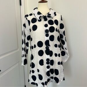 YUSHI Women’s Crinkle Print JACKET Black White Polka Dot ART TO WEAR Sz M